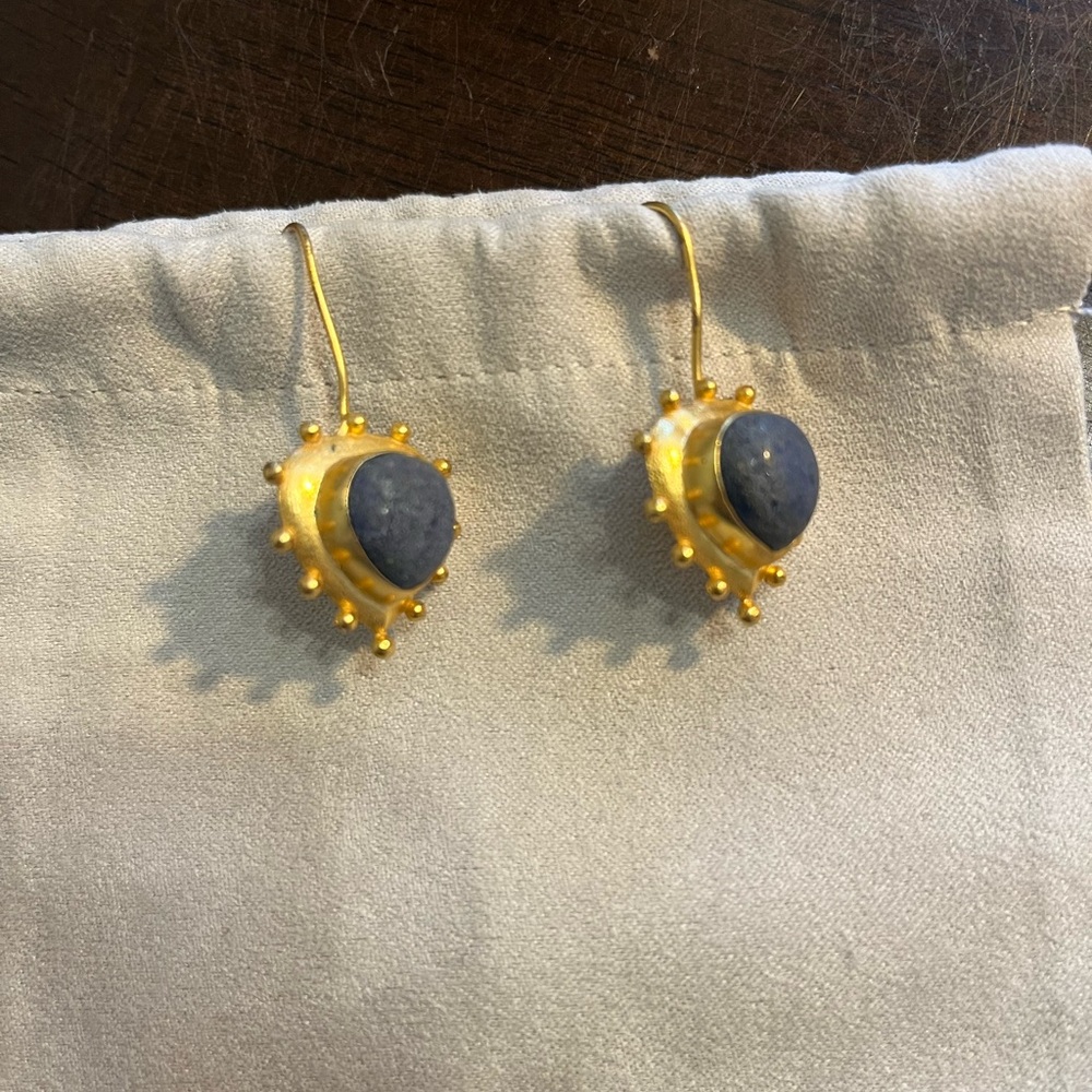 Gold and Blue Teardrop Earrings